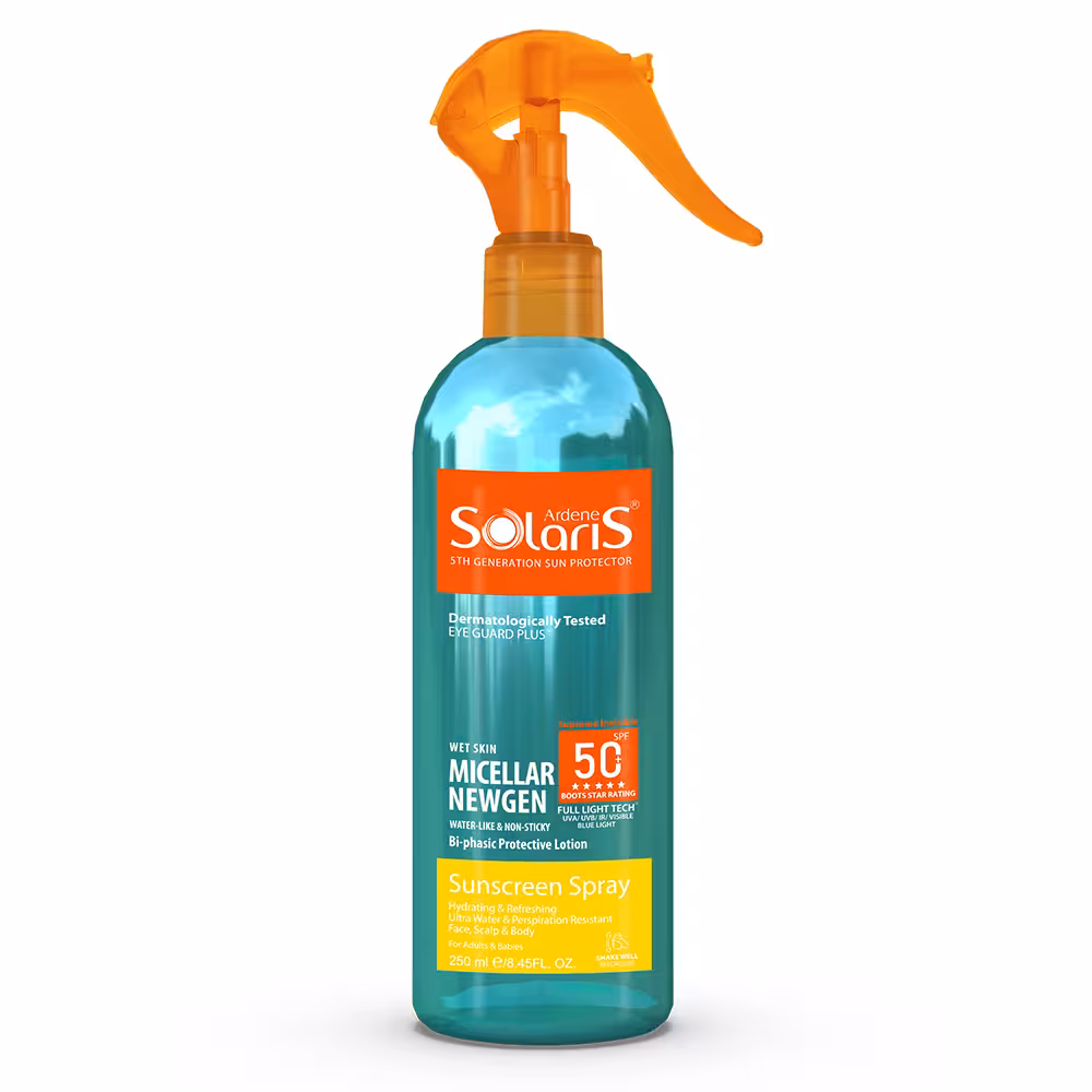 اسپری ضد آفتاب دوفاز میسلار نیوژن SPF50 برند آردن سولاریس فاقد چربی