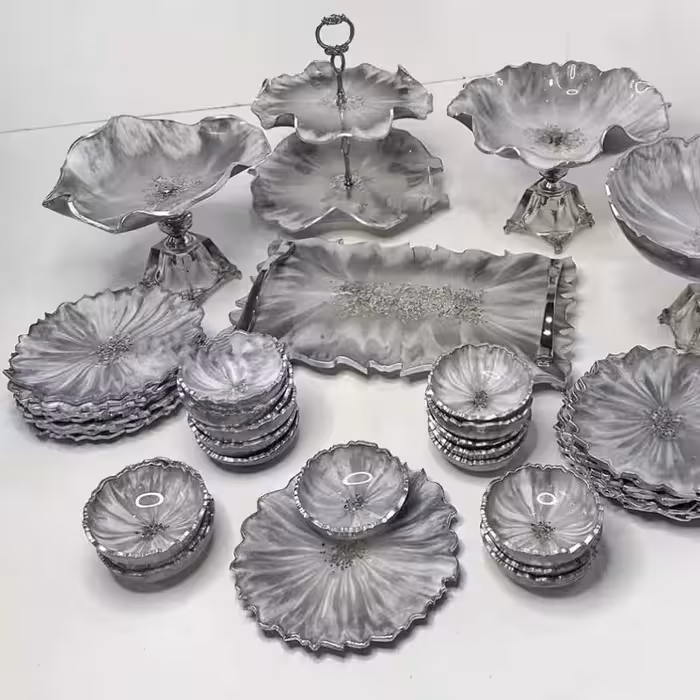 سرویس ظروف پذیرایی  رزینی طوسی صدفی6 نفره