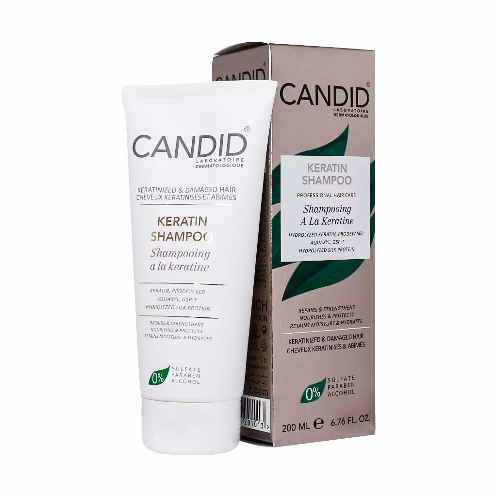 شامپو کراتینه کاندید مناسب مو کراتینه و آسیب دیده 200 میلی لیتر Candid Keratin Shampoo 200 Ml