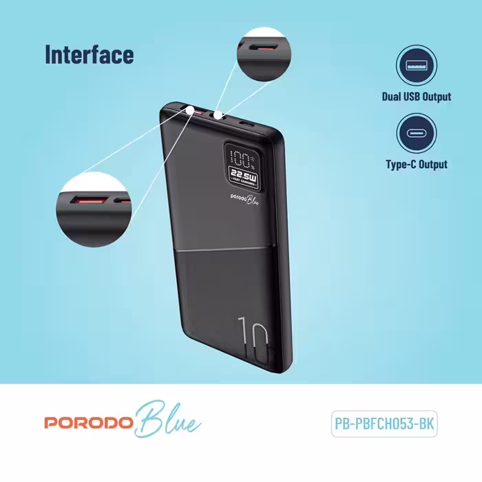 پاوربانک پرودو مدل Porodo Blue 10000mAh Quick Charge Power Bank PB-PBFCH054