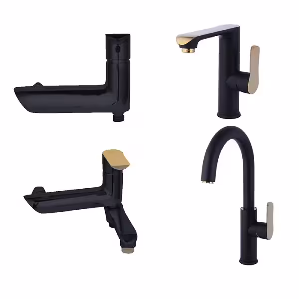 ست 4 تکه شیرآلات راسان مدل دینو مشکی رزگلد