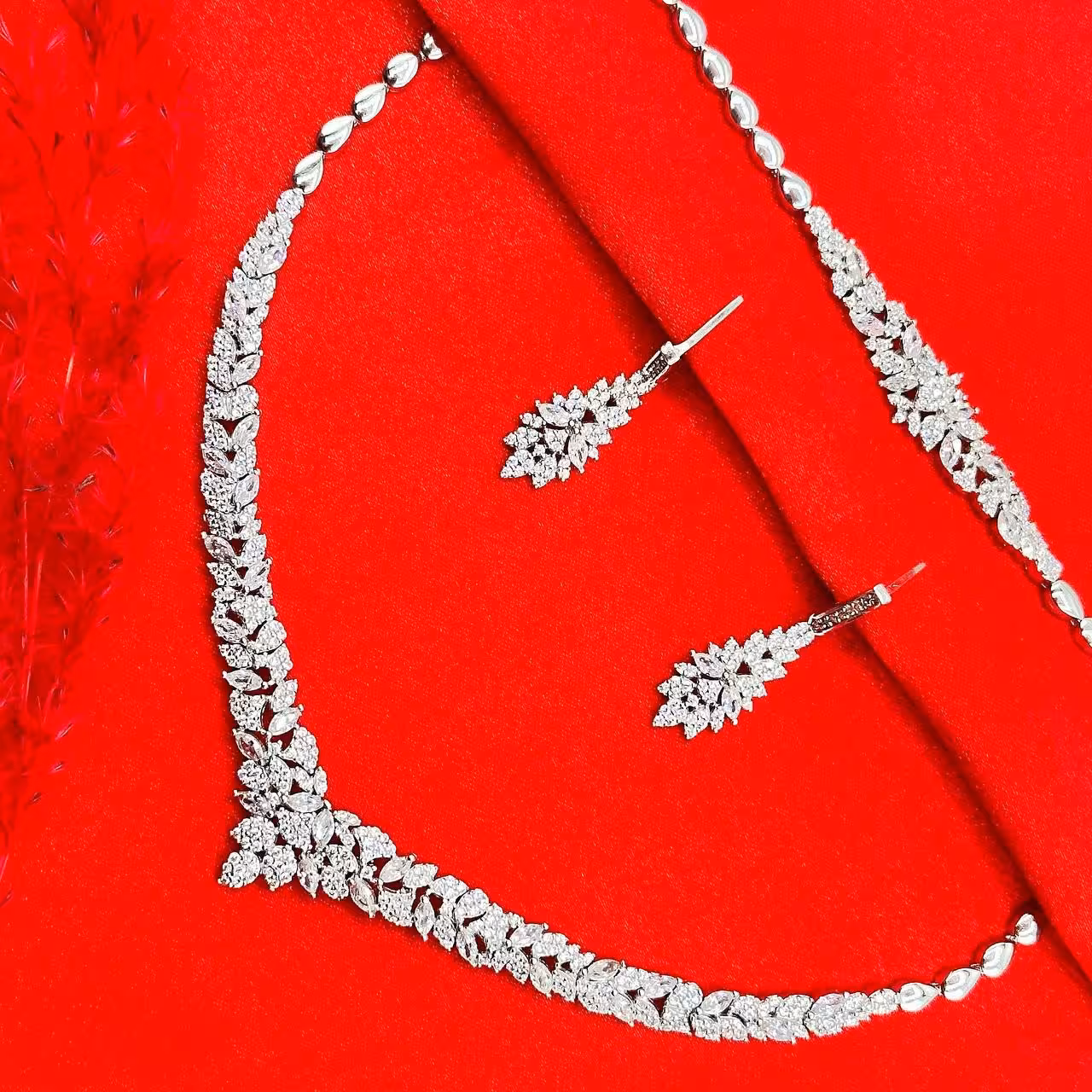 سرویس نقره مجلل جواهری زنانه کد 60268