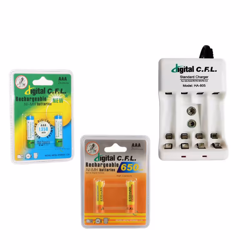 شارژر باتری سی‌اف‌ال مدل HA-805 همراه 4 باتری نیم‌قلمی شارژی