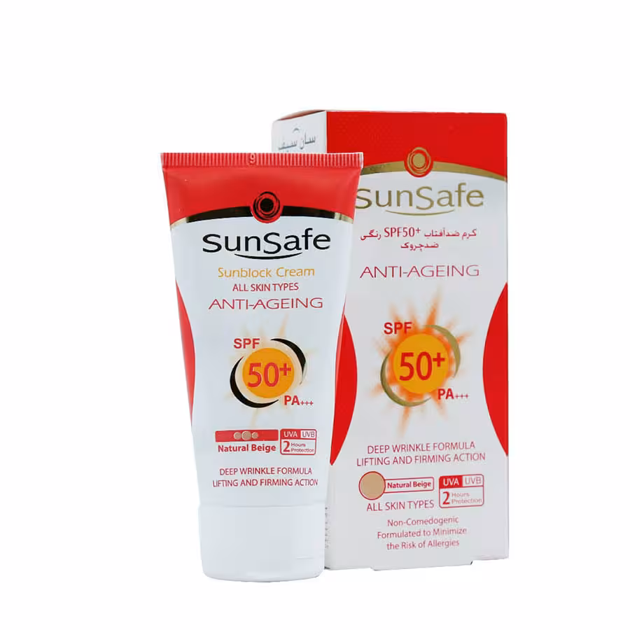 کرم ضد آفتاب و ضد چروک سان سیف SPF50 حجم 50 میلی لیتر | بژ طبیعی