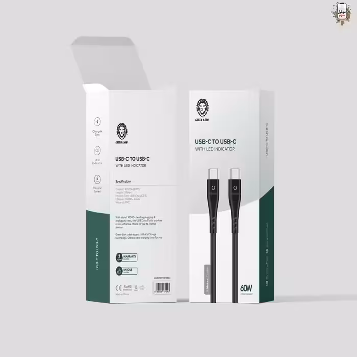 سیم شارژ تایپ سی به تایپ سی با نشانگر ال ای دی گرین Green usb-c to usb-c with LED indicator cable