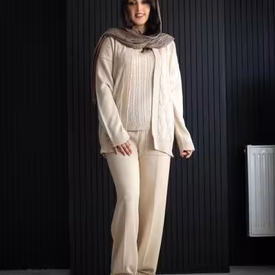 ست سه تیکه بافت جکت و شلوار و تاپ Cardigan