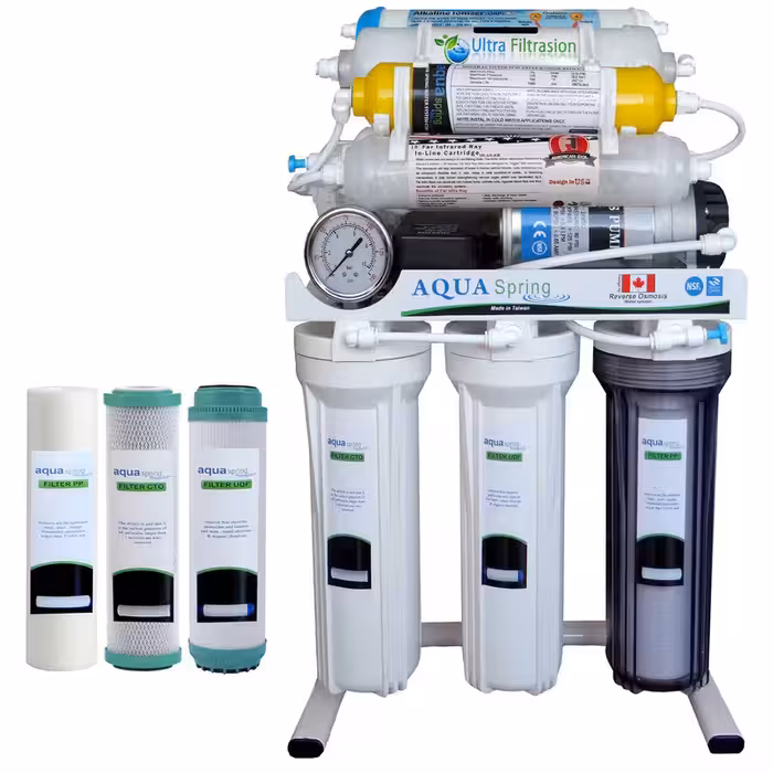 دستگاه تصفیه کننده آب آکوآ اسپرینگ مدل NF3800 به همراه فیلتر تصفیه آب مدل 01 مجموعه 3 عددی