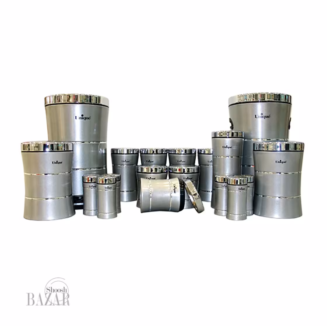 سرویس 18 پارچه کمرباریک خطی نقره ای استیل یونیک کد 4591