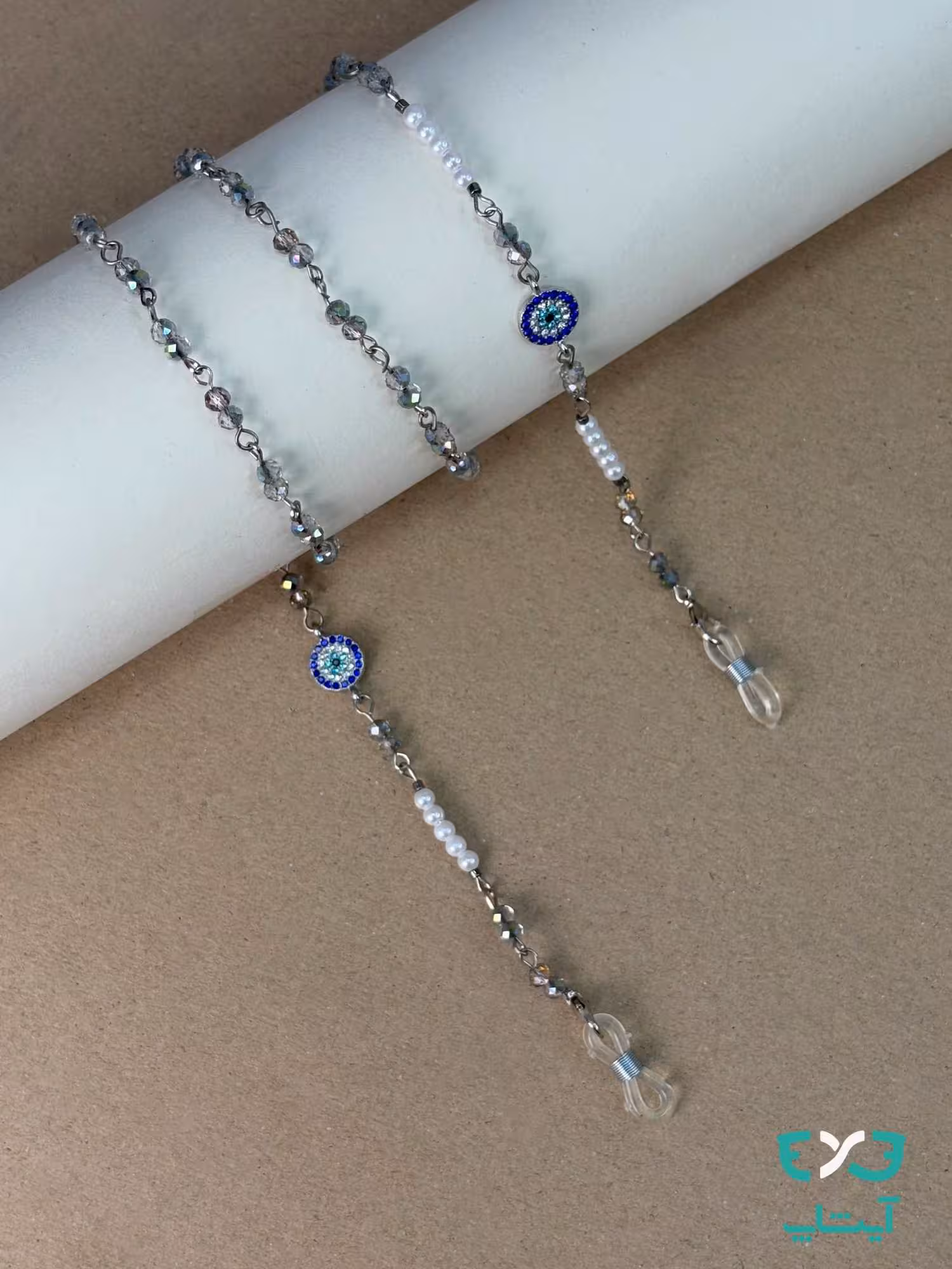 بند عینک مهره ای هفت رنگ و مرواریدی