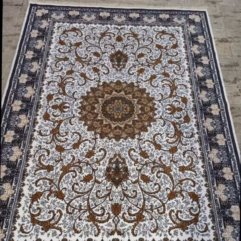 فرش ماشینی جدید کاشان 440شانه سایز12متری نقشه تلناز سفید