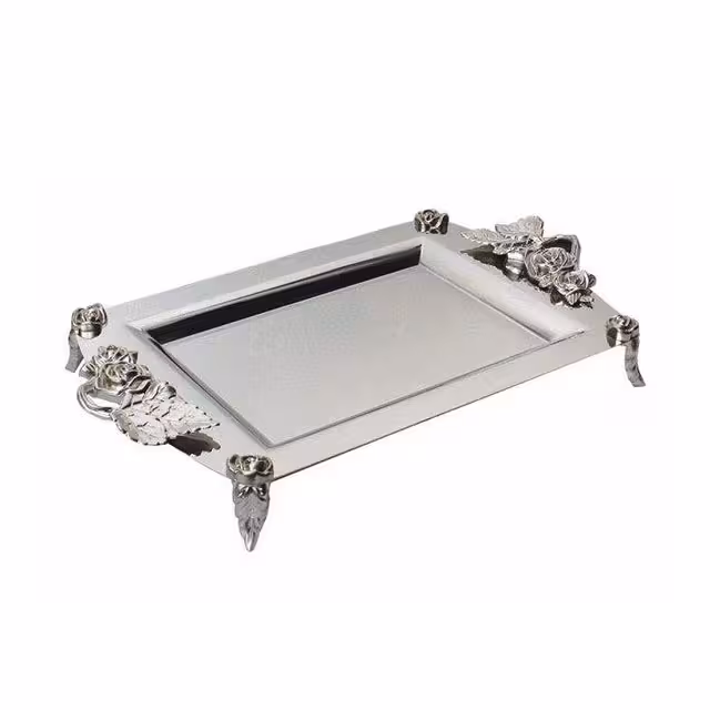 سینی استیل مستطیلی نگار مدل گل رز سایز کوچک کد 300