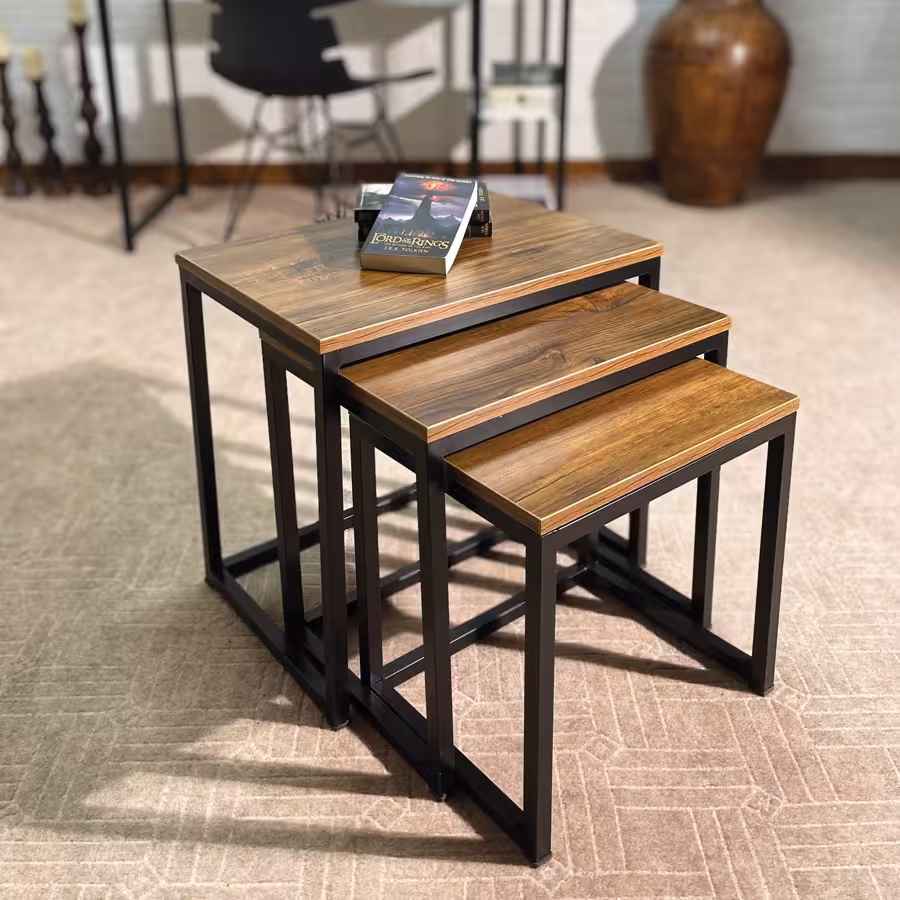 میز عسلی سه تیکه کمجا چوب فلز 