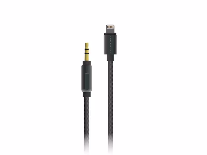 کابل لایتنینگ به آی یو ایکس 1.2 متری پاورولوژی Powerology Braided Audio Lightning to 3.5mm AUX Cable 1.2m