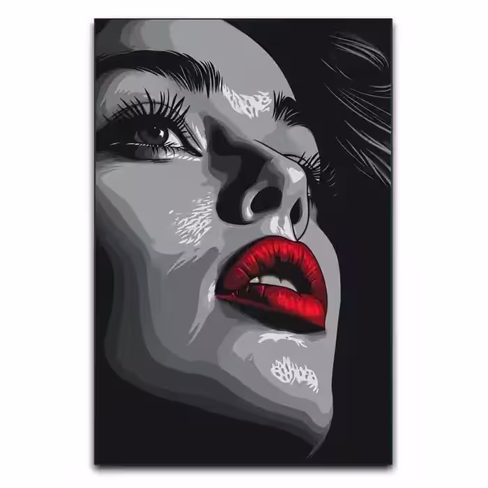 تابلو چهره با رژ قرمز
