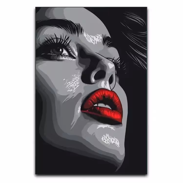 تابلو چهره با رژ قرمز