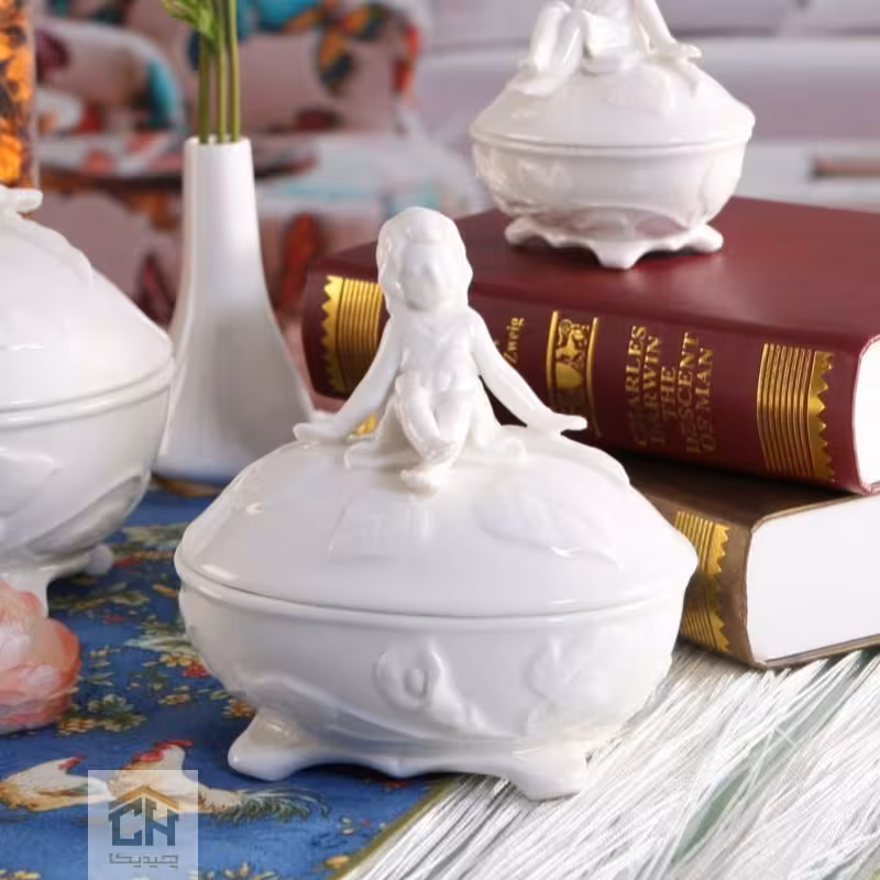 شکلات خوری درب دار کوچک سرامیکی گلدکیش طرح Angel مدل GK6504