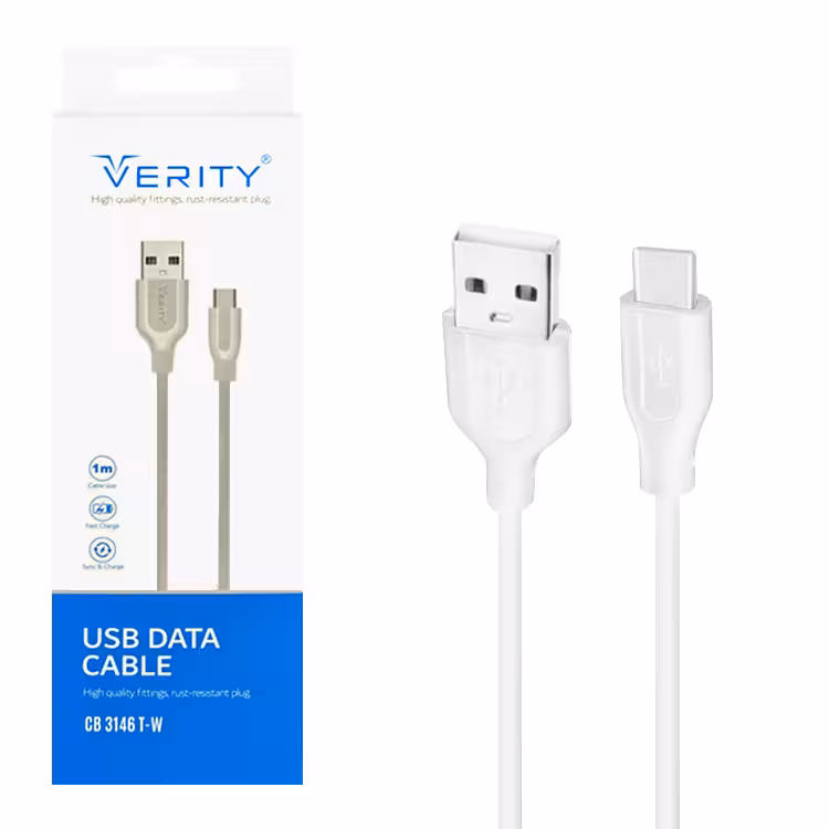 کابل دیتا و شارژ Type-C VERITY مدل 3146 سفید