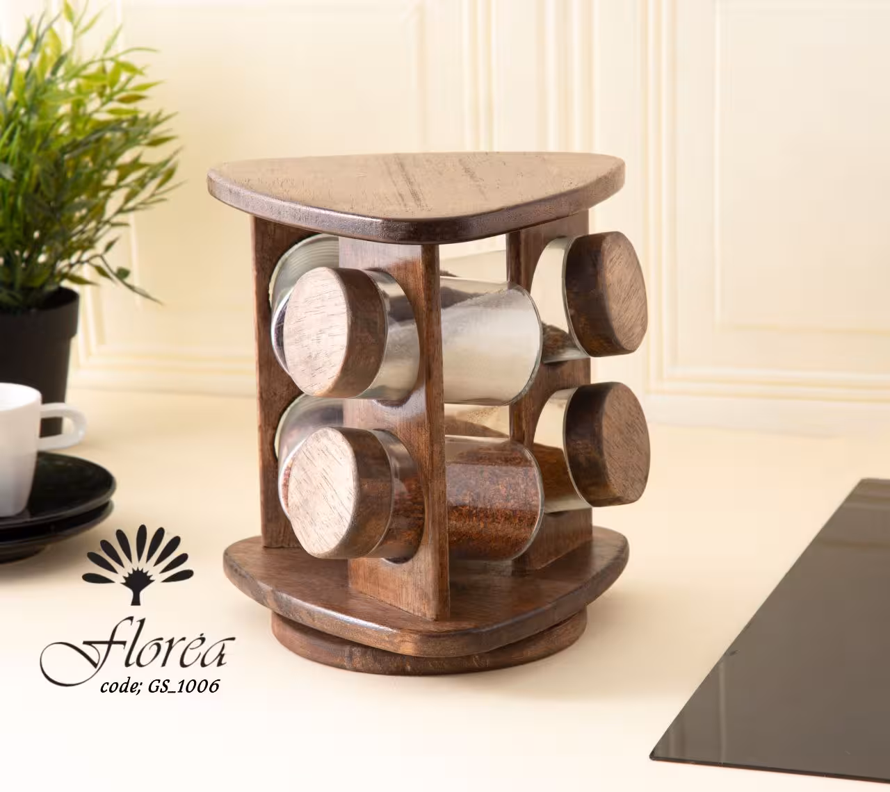 ادویه مثلث 6 تایی شیشه ساده گردون کد GS-1006 فلورا