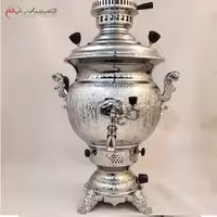 سماور گازی برنجی 8 لیتری کد 116 با ورق ضخیم و بدنه ی سیلور و قلم زنی شده