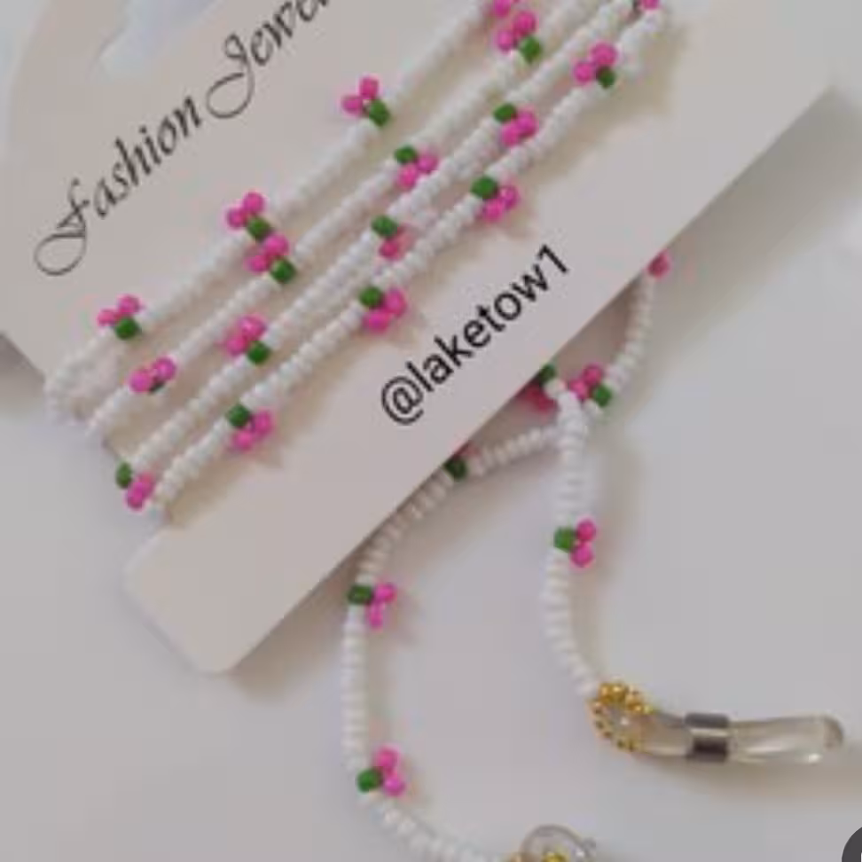 بند عینک منجوقی گیلاس صورتی