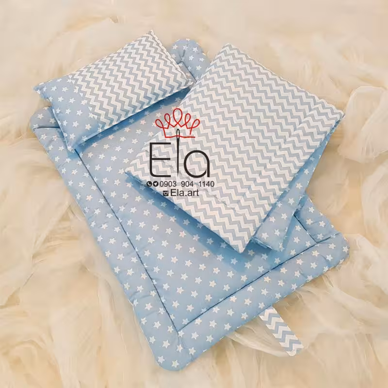 ست دم دستی 3 تکه آبی طرح ستاره زیکزاک elaart 8056