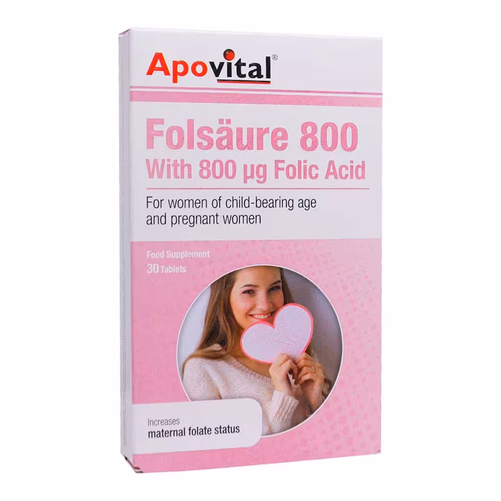 قرص اسید فولیک 800 تعداد 30 عدد آپوویتال Apovital