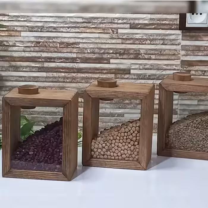 استند و باکس حبوبات و خشکبار آشپزخانه چوبی رنگ قهوه ای تیره چوب روس