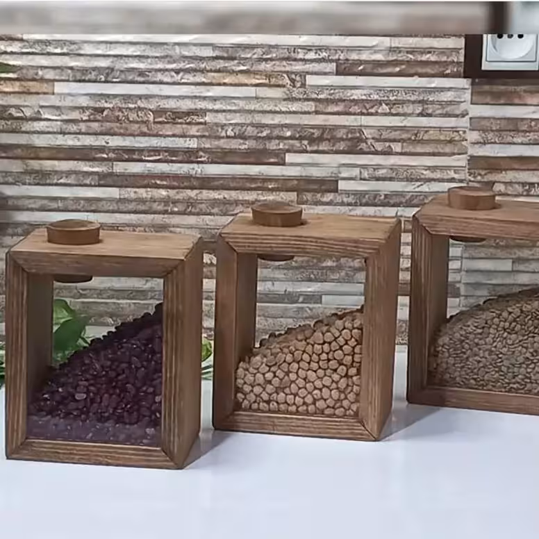 استند و باکس حبوبات و خشکبار آشپزخانه چوبی رنگ قهوه ای تیره چوب روس