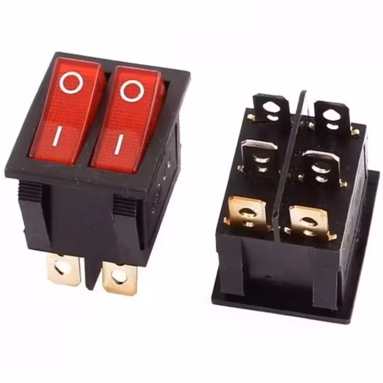 کلید راکر دوپل چراغدار ۶ پین پایه برنجی ۱۵ آمپر