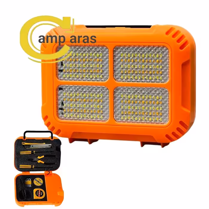 پروژکتور شارژی خورشیدی چراغ قوه دار ZX-D67 و جعبه ابزار - کمپ آراس