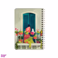 دفترچه یادداشت بامبیلیپ مدل چوبی طرح بالکن خانه و گلدان و گربه کد 6955166