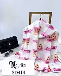 شال نخی سفید با صورت باربی و نوشته Barbie کد SD414
