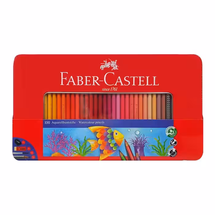مداد آبرنگی 100 رنگ کلاسیک فابر به همراه همراه پاک کن و تراش و قلم مو