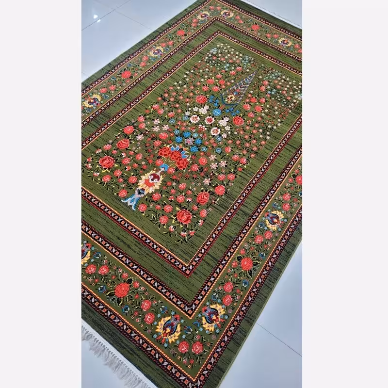 فرش سبز ماشینی کاشان 700شانه آکرلیک6متری(باارسال رایگان)