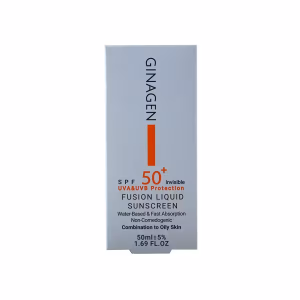 ضدآفتاب بی رنگ ژیناژن SPF50 مناسب پوست چرب و مختلط حجم 50 میلی لیتر
