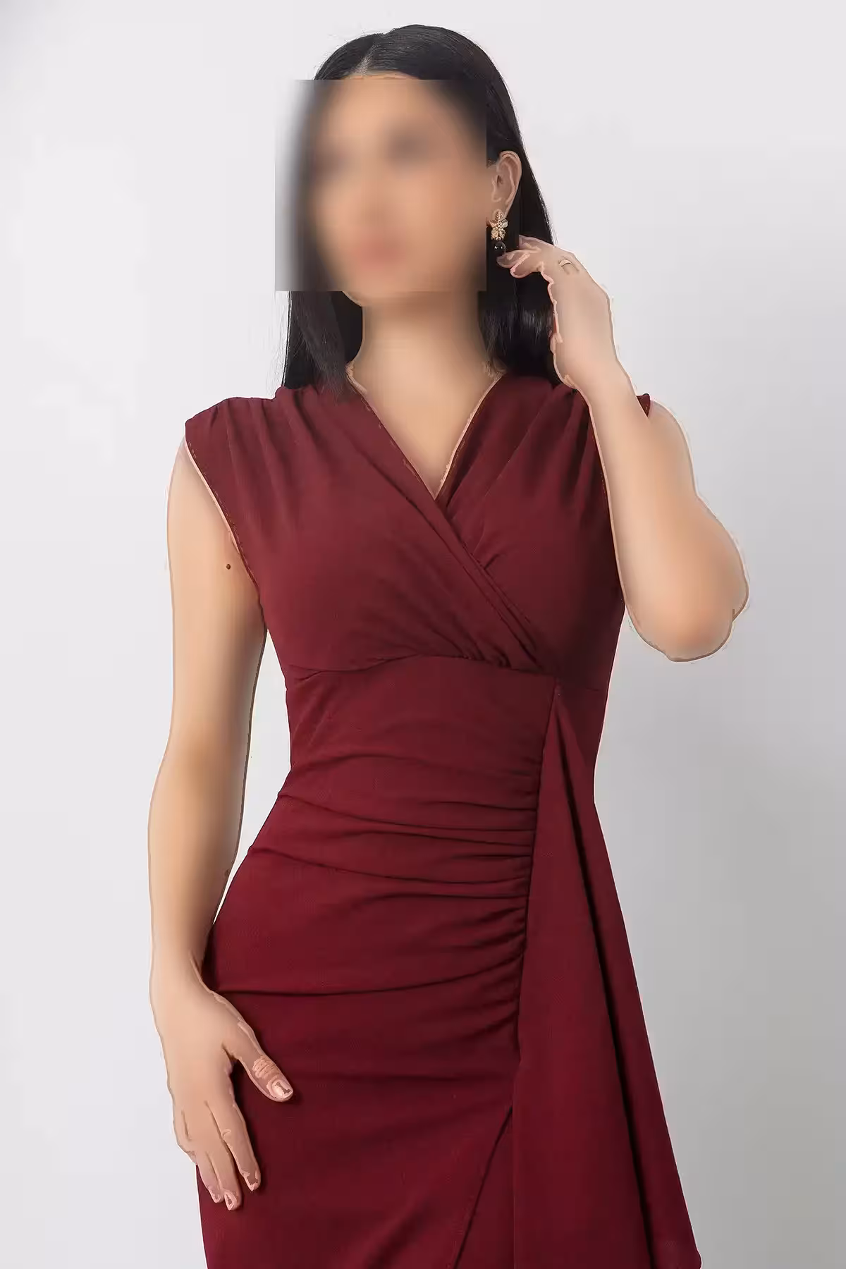 پیراهن کمر بلند و چین دار با یقه کراواتی DKS1262 - 11394