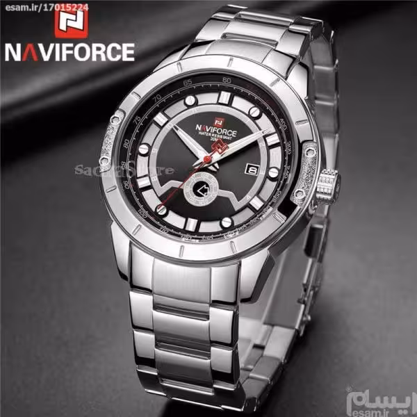 NAVIFORCE NF9166 جدید فوق العاده جذاب ناوی فورس اسپورت 2 تقویم اورجینال * ضدآب 3ATM شیشه ضدخش * تقویم روزشمار بهمراه ایام هفته * نقره ای