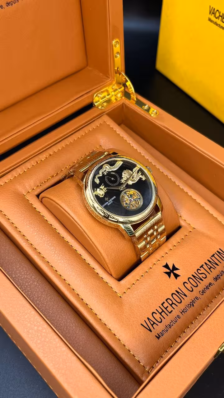 ساعت مچی مردانه واشرون کنستانتین مدل اژدها سرمه ای بند طلایی