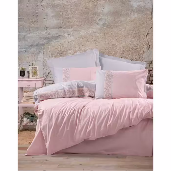 ست ملحفه کاتن باکس مدل Folk Art Mila Pembe  دو نفره 4 تکه