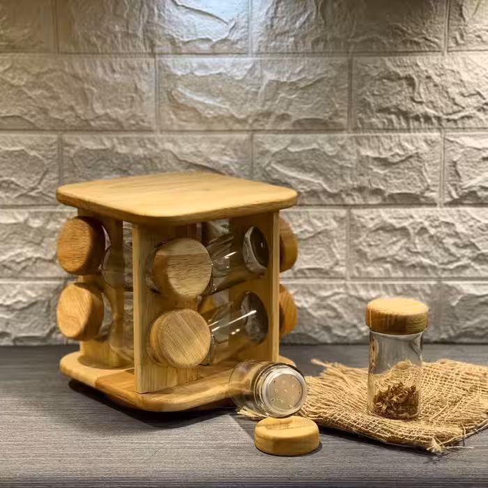 جا ادویه چوبی ایستاده 8 تایی گردان مربع کد 99084 از برند لونا رابروود