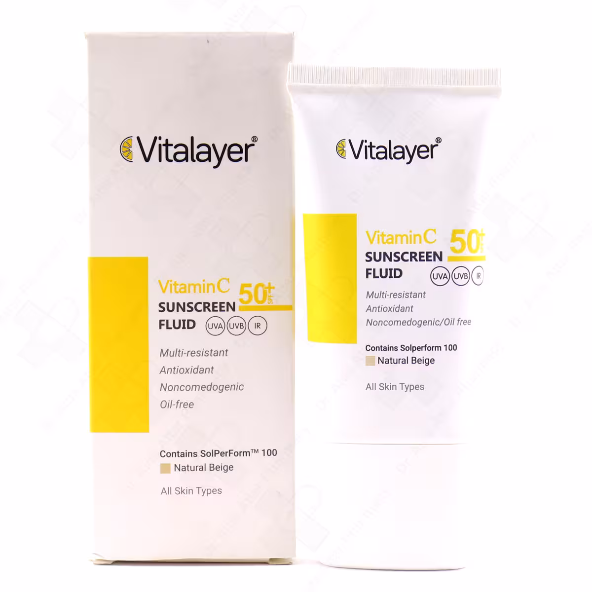 فلوئید ضد آفتاب SPF50 حاوی ویتامین C ویتالیر بژ طبیعی 50 میلی لیتر