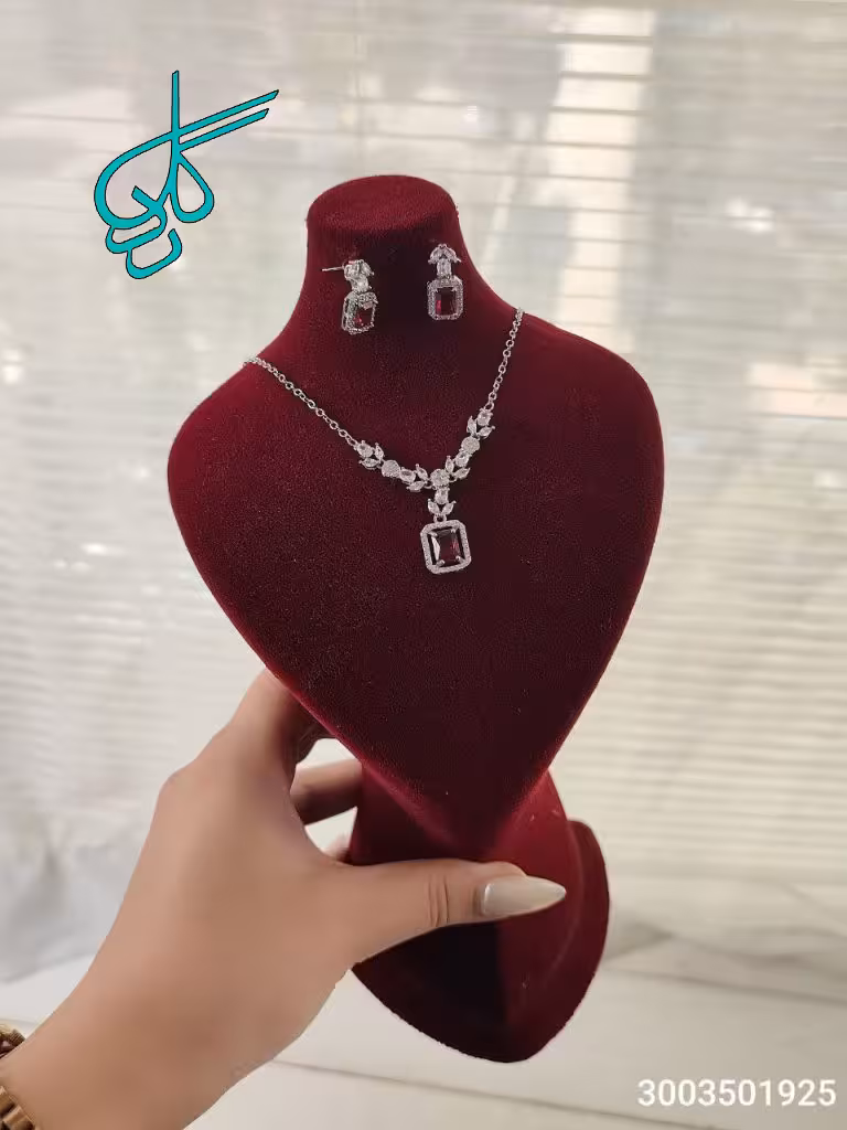 خرید نیمست جواهری نگین یاقوتی کیفیت عالی سیلور رنگ ثابت کد 1715567 - ردگل