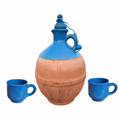 ست 3 تکه کوزه و لیوان سفالی مدل گرد