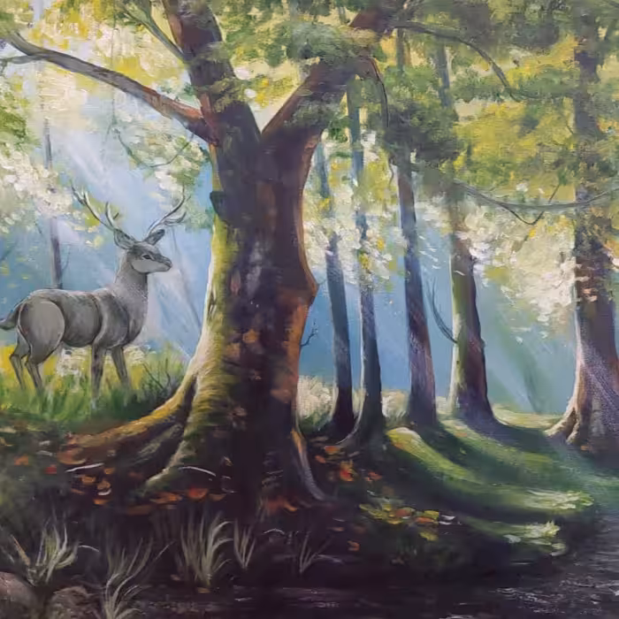 تابلو نقاشی رنگ روغن طرح منظره جنگل