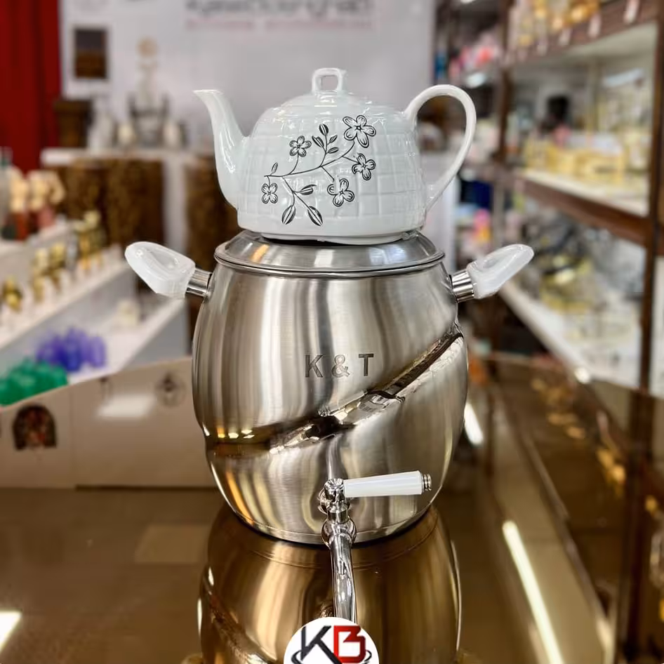 کتری قوری کف چدن استیل شیردار برند KT کد 1233