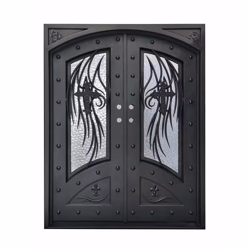 درب آهنی ورودی ساختمان دو لنگه فرفروژه کد 1122