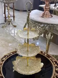 شیرینی خوری طرح گل سه طبقه برنجی هندی