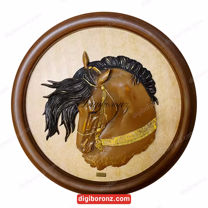 تابلو دست ساز پلی رزین لوتوس طرح اسب قهوه ای (تابلو اسب)