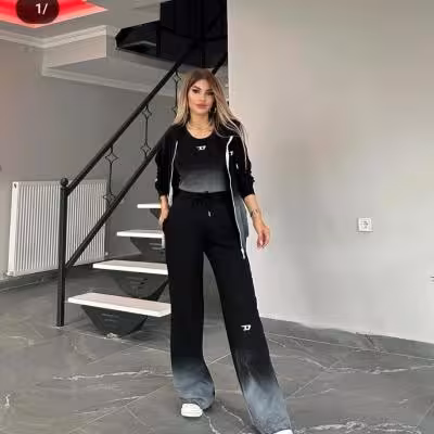 ست 3 تیکه ( سویشرت کراپ شلوار)زنانه جنس گلکسی اعلا