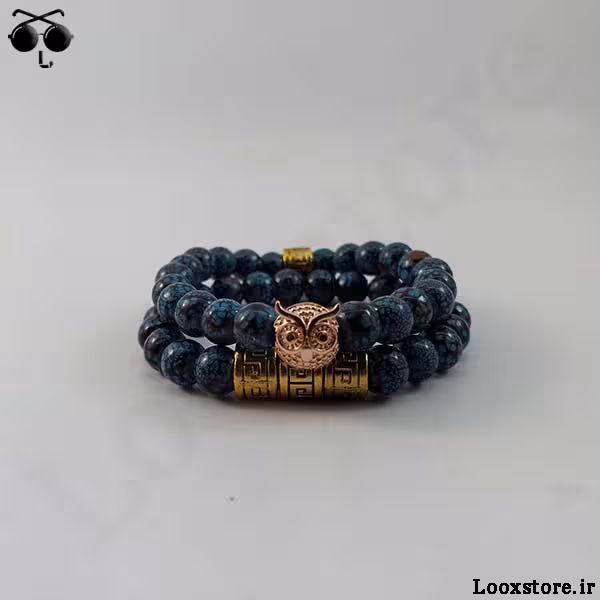 دستبند دوتایی ست مهره ای جغد طلایی